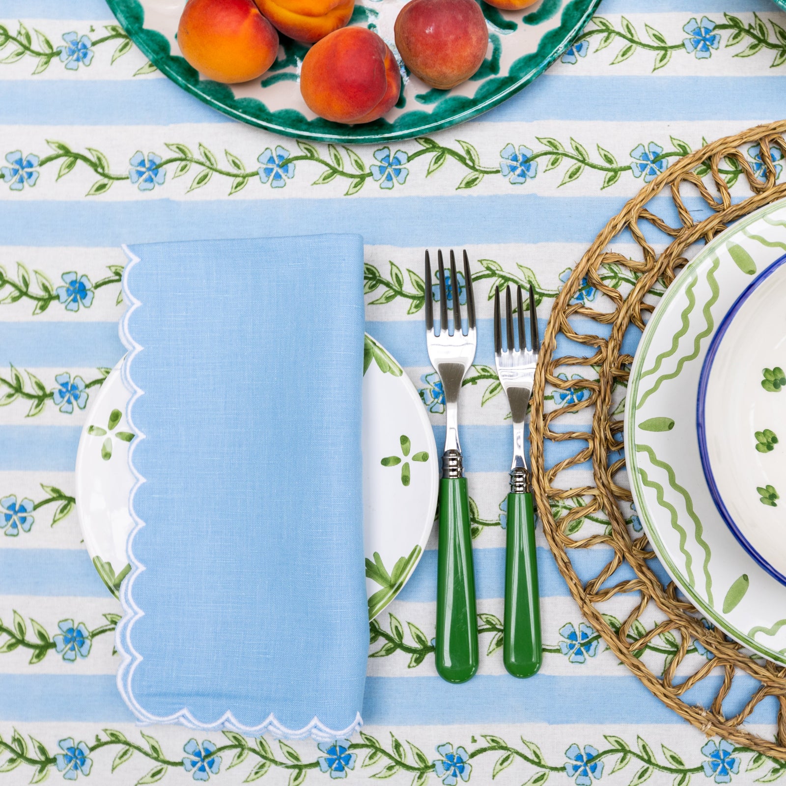 blue linen scallop napkin