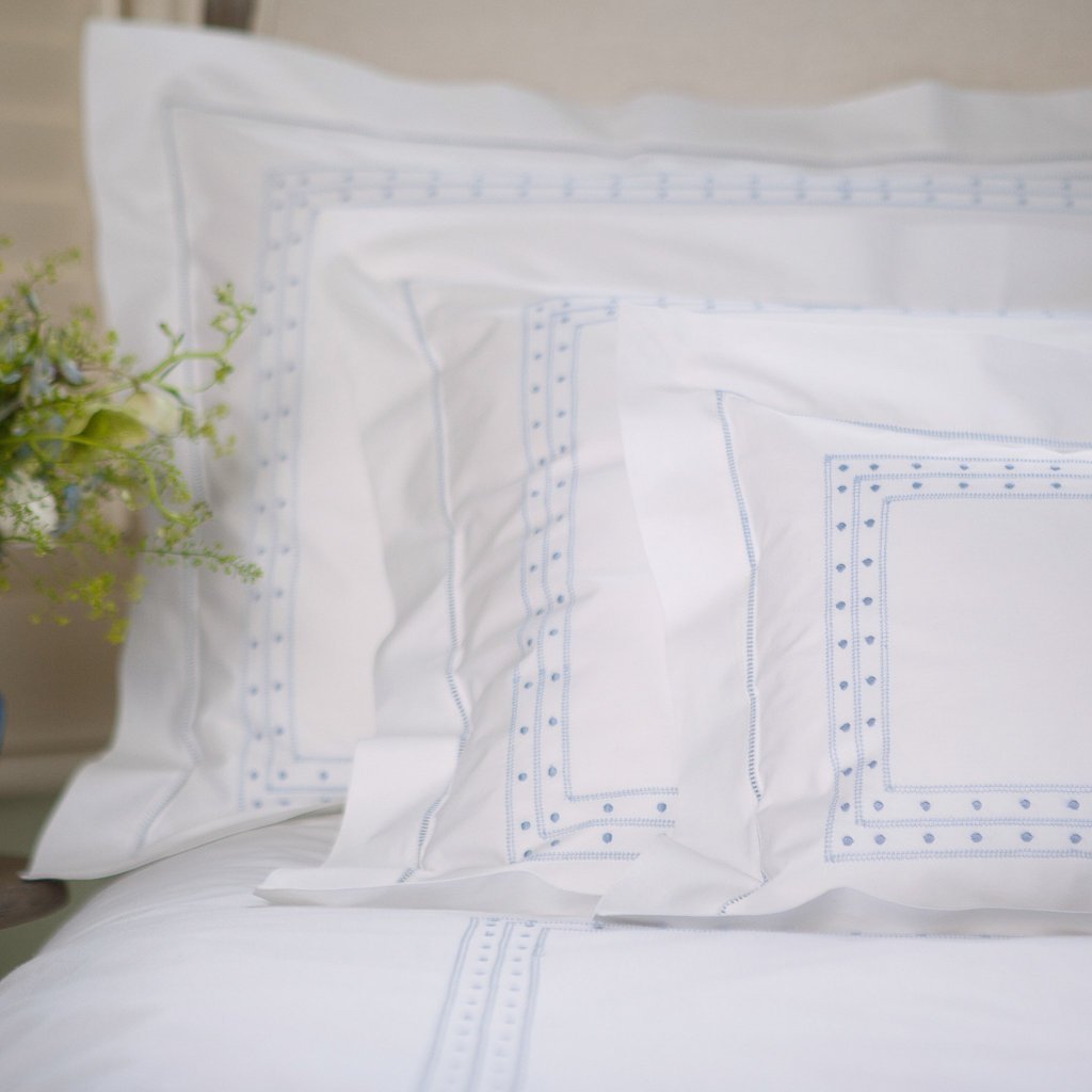 Cotton Matilda Blue Pillowcase with hand embroidered design