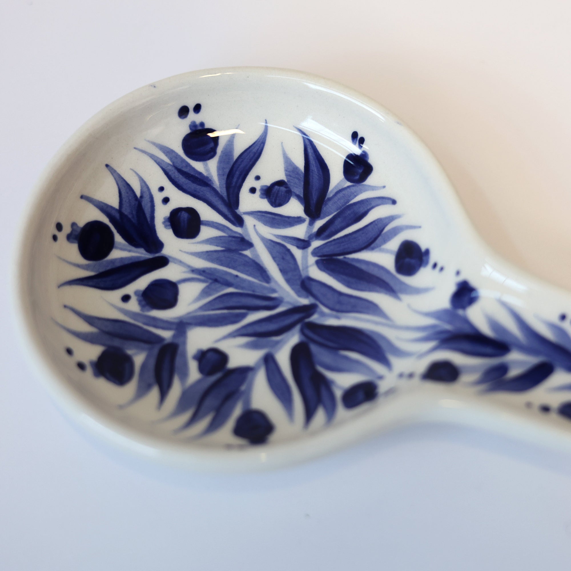 Hand Painted Pomegranate Spoon Rest - Deep Blue