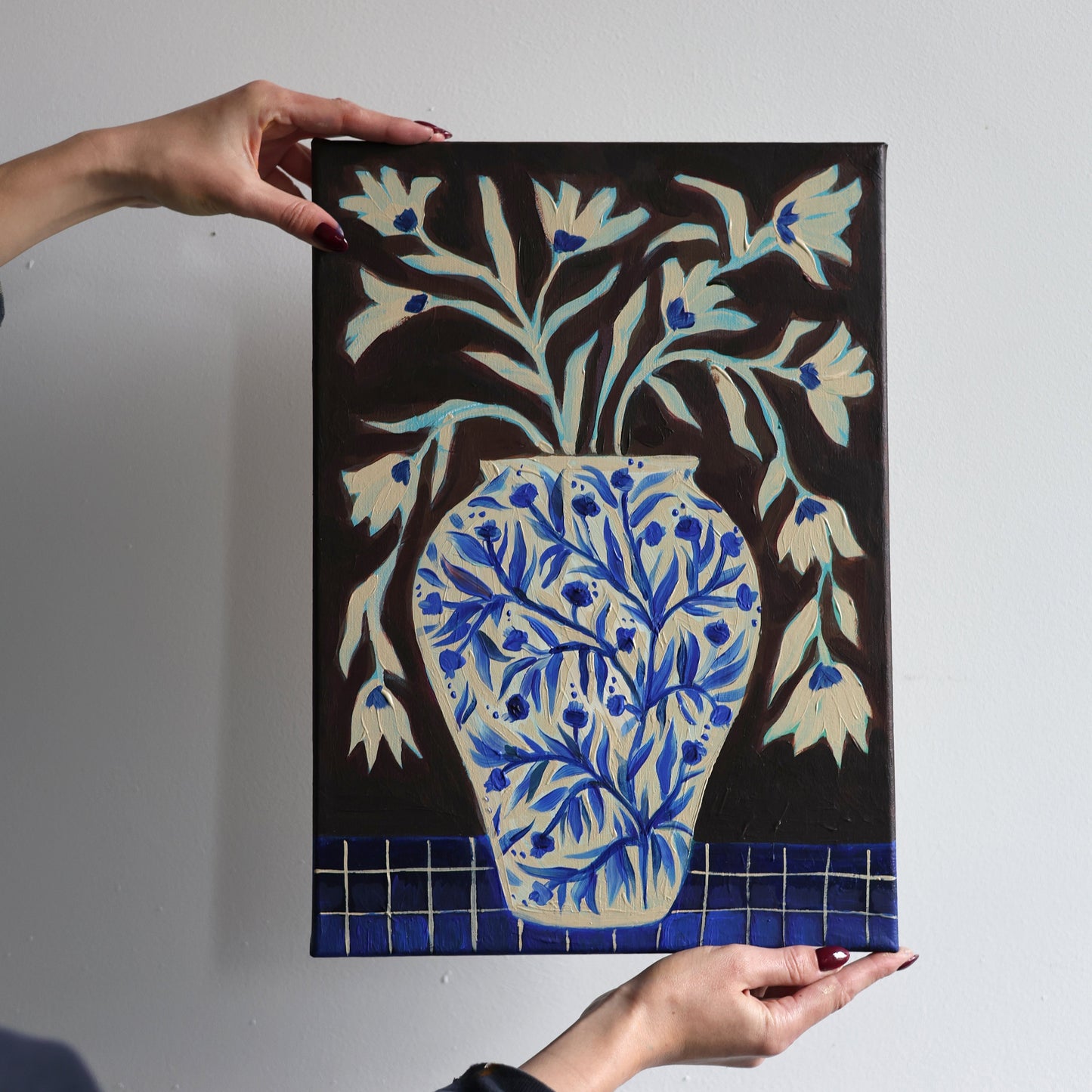 Blue Pomegranate Vase - Original Canvas Painting