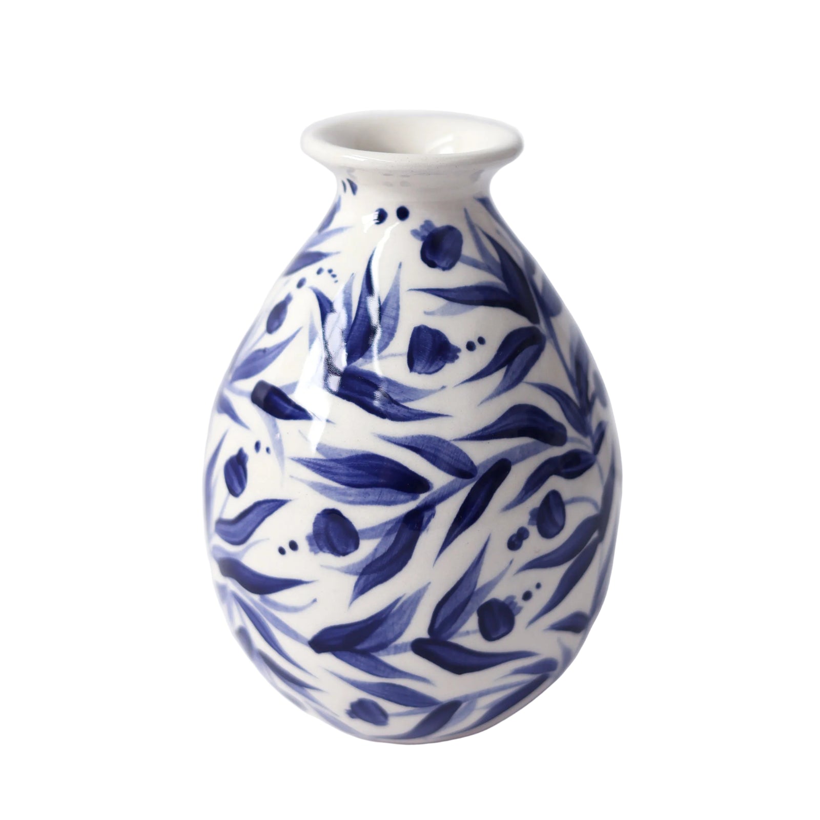 Hand Painted Pomegranate Bud Vase - Deep Blue