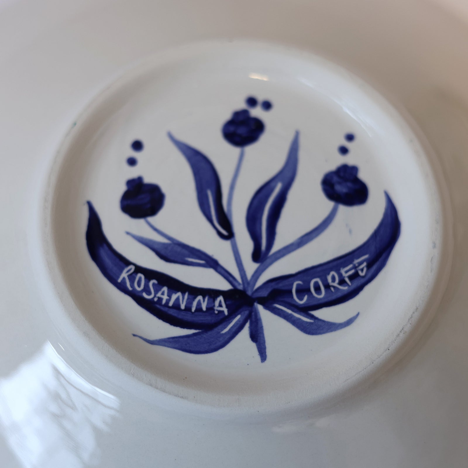 Hand Painted Pomegranate Large Serving Bowl - Deep Blue