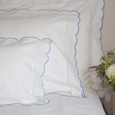 Cotton Blue Scallop Pillowcase with hem stitched border
