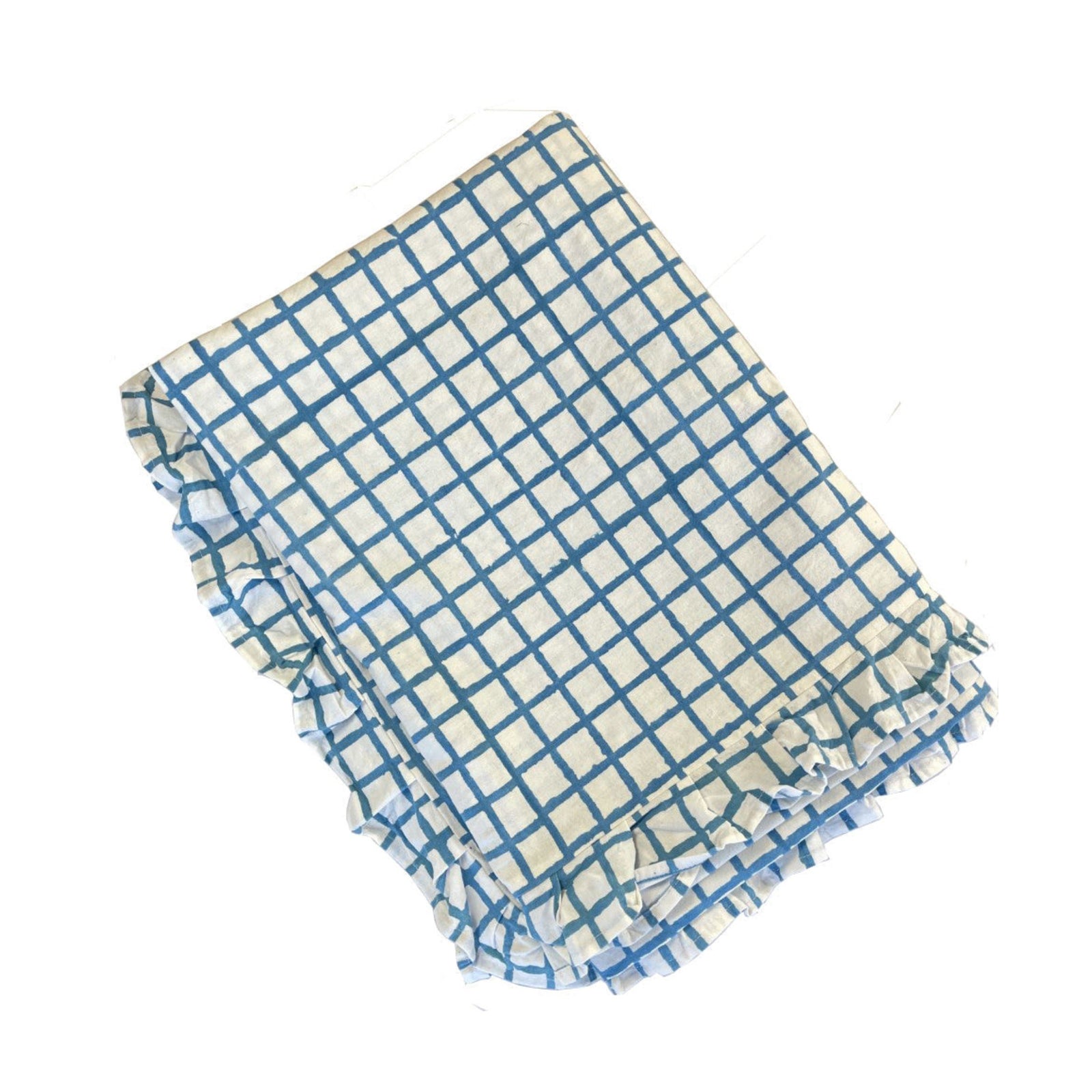 Blue Ruffle Check Tablecloth