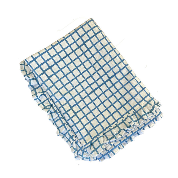 Blue Ruffle Check Tablecloth