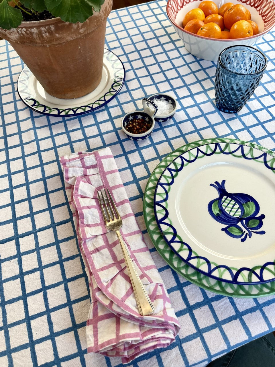 Blue Ruffle Check Tablecloth
