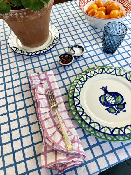 Blue Ruffle Check Tablecloth
