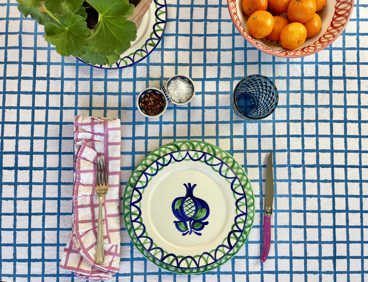 Blue Ruffle Check Tablecloth