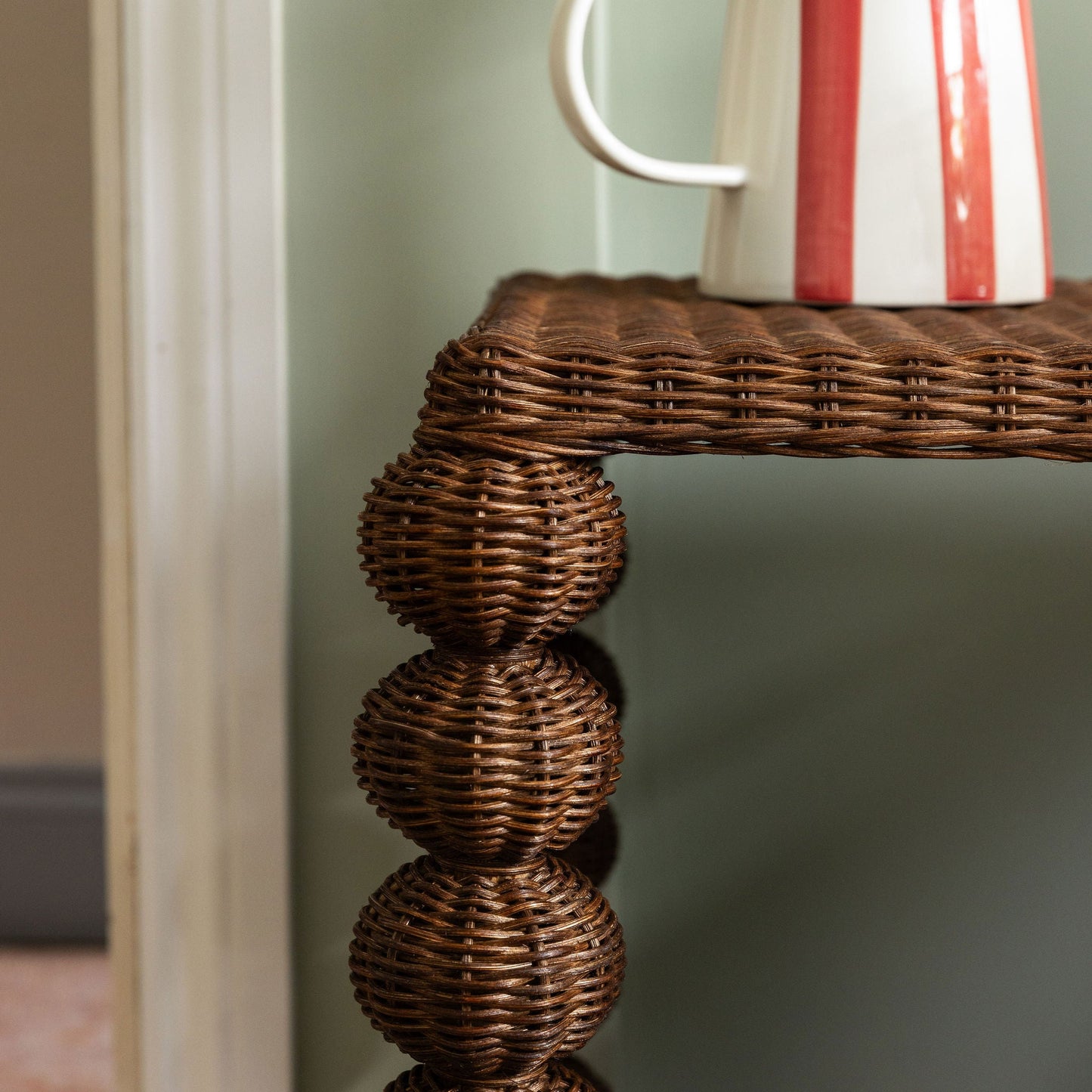 Bobbin Rattan Side Table, Teak