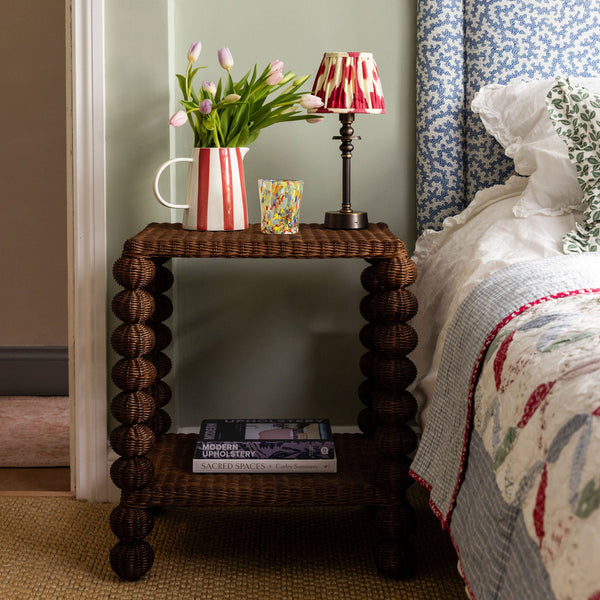 Bobbin Rattan Side Table, Teak