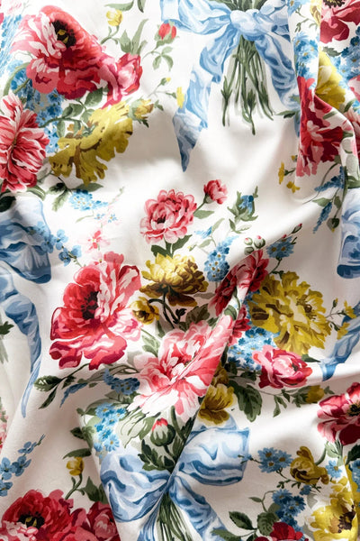 Reversible Ruffle-Edge Heirloom Quilt Made With Liberty Fabrics & Bridgerton Bow Bouquet Blue & Regency Trail China Blue