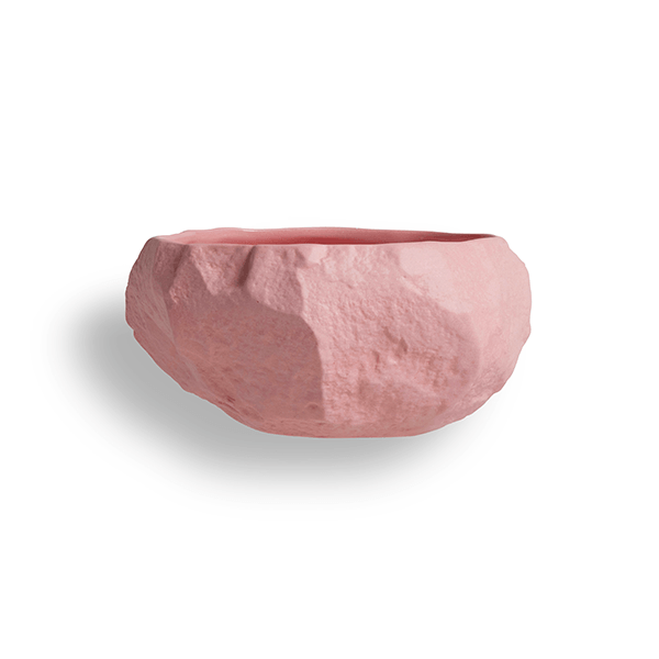 Flat front photo of the Max Lamb Crockery Pink Bowl, chipped to the artists desire