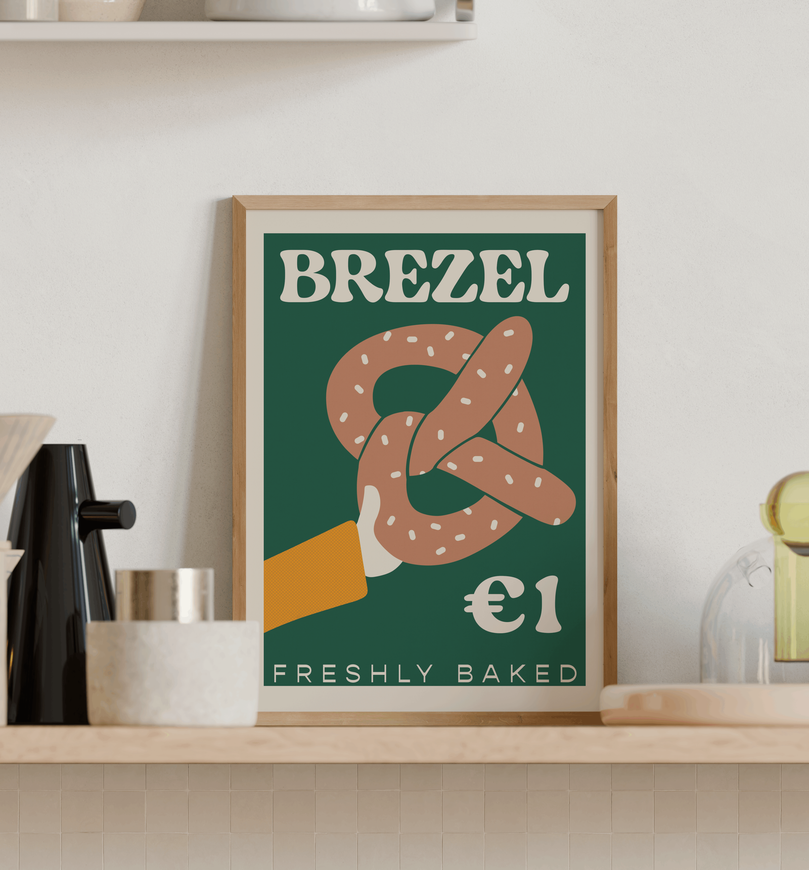 Pretzel retro bakery poster. German travel poster. 