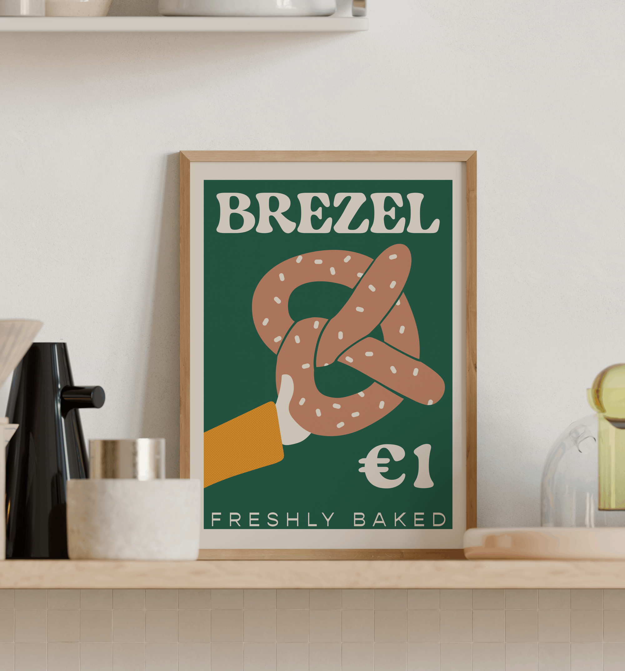 Pretzel retro bakery poster. German travel poster. 