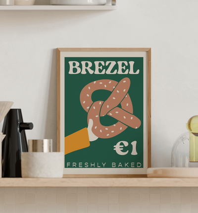 Pretzel retro bakery poster. German travel poster. 
