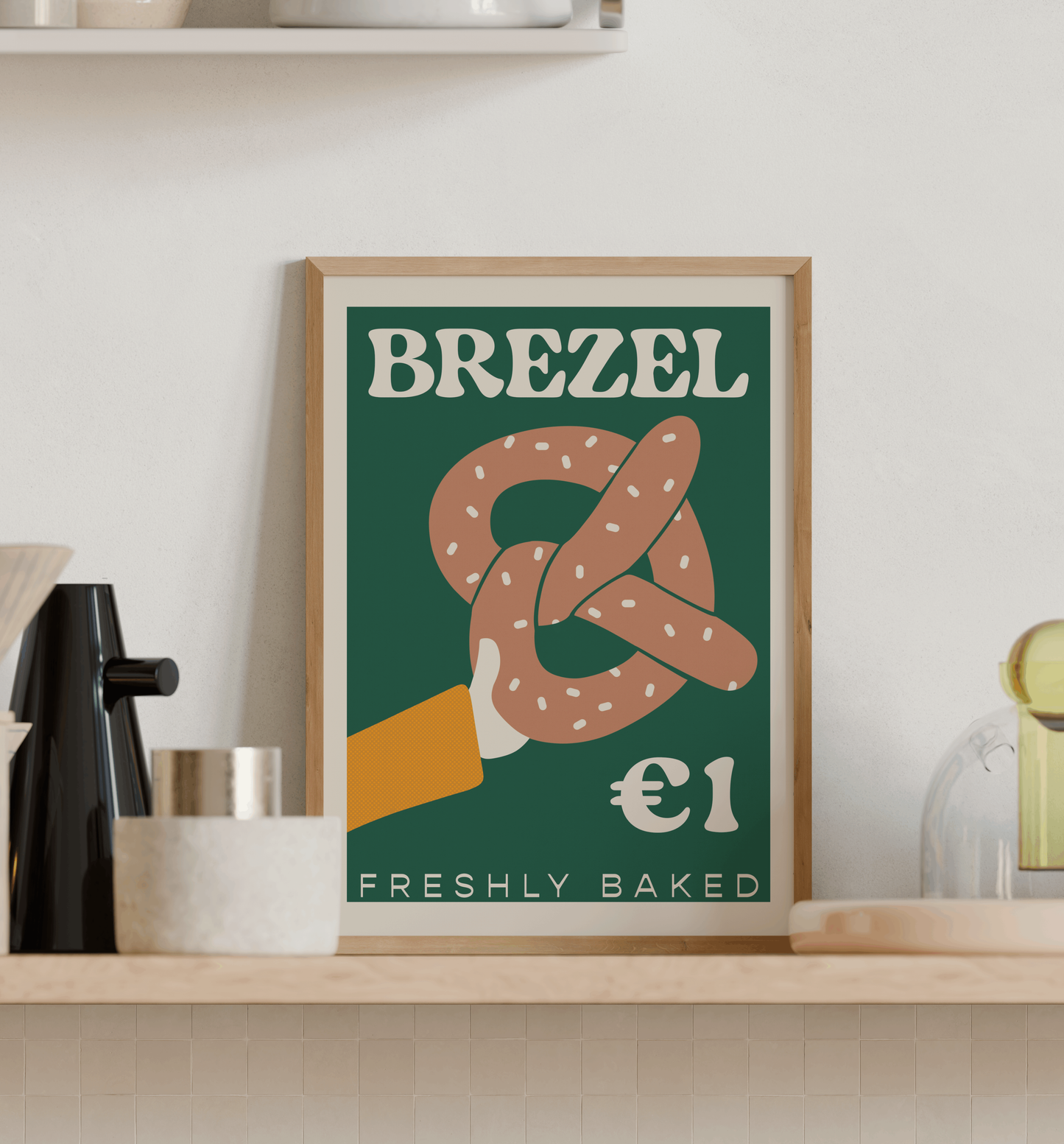 Pretzel retro bakery poster. German travel poster. 
