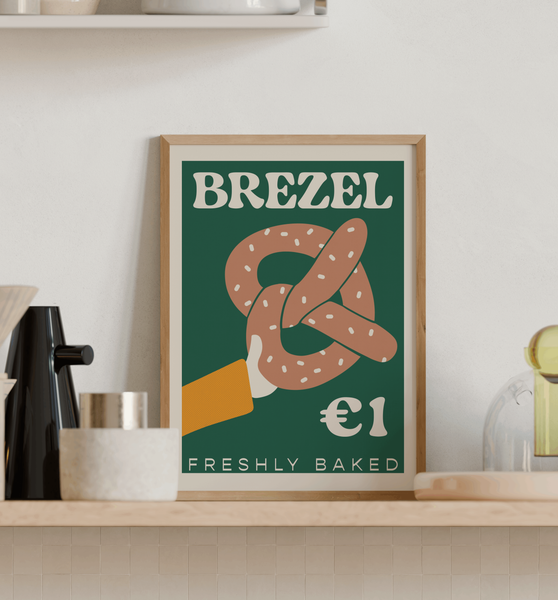 Pretzel retro bakery poster. German travel poster. 
