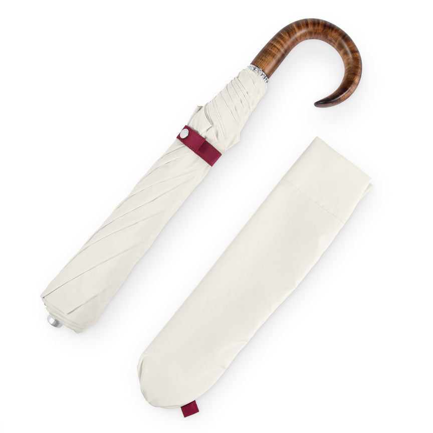 British Folding Umbrella - Ivory/Burgundy