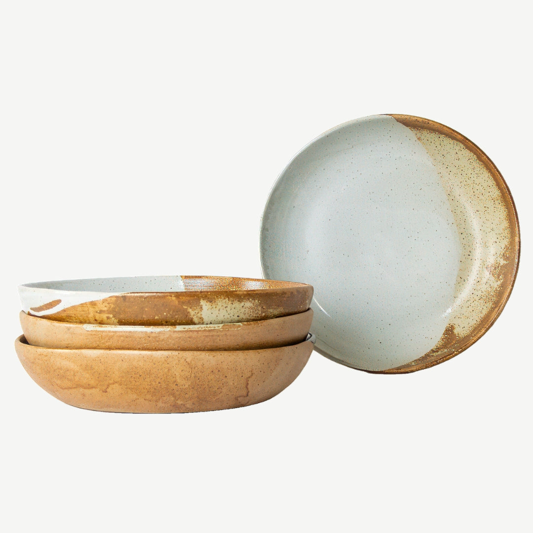 Tavora Pasta Bowls Set of 4, Reactive Salt-glaze - White