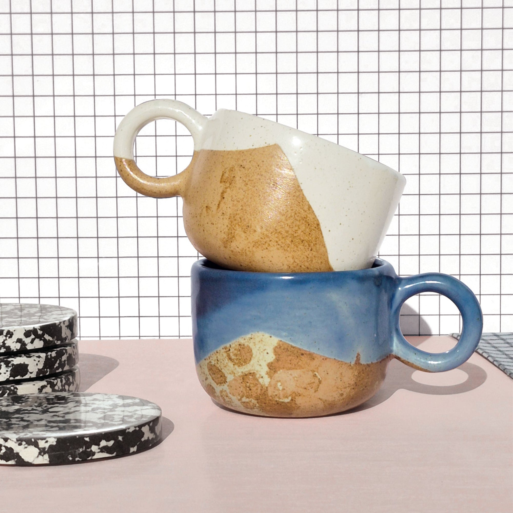 Tavora Mug Set of 4, Reactive Salt-glaze - White