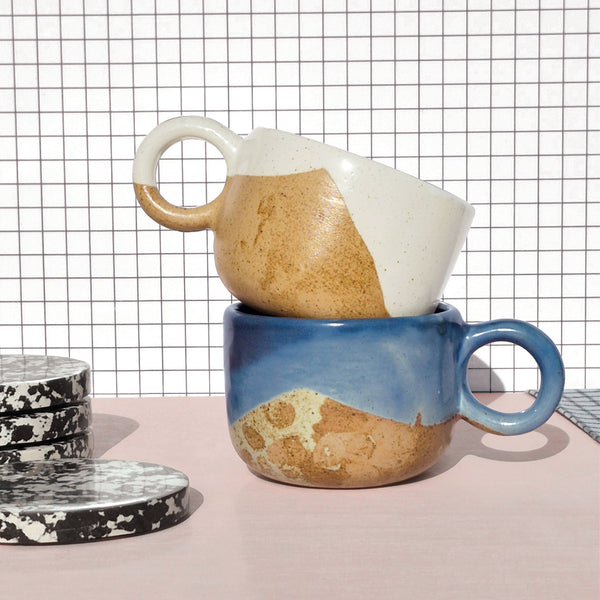 Tavora Mug Set of 4, Reactive Salt-glaze - White