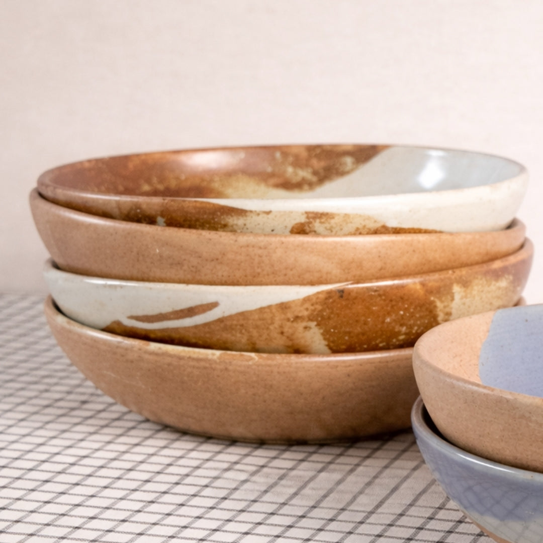 Tavora Pasta Bowls Set of 4, Reactive Salt-glaze - White