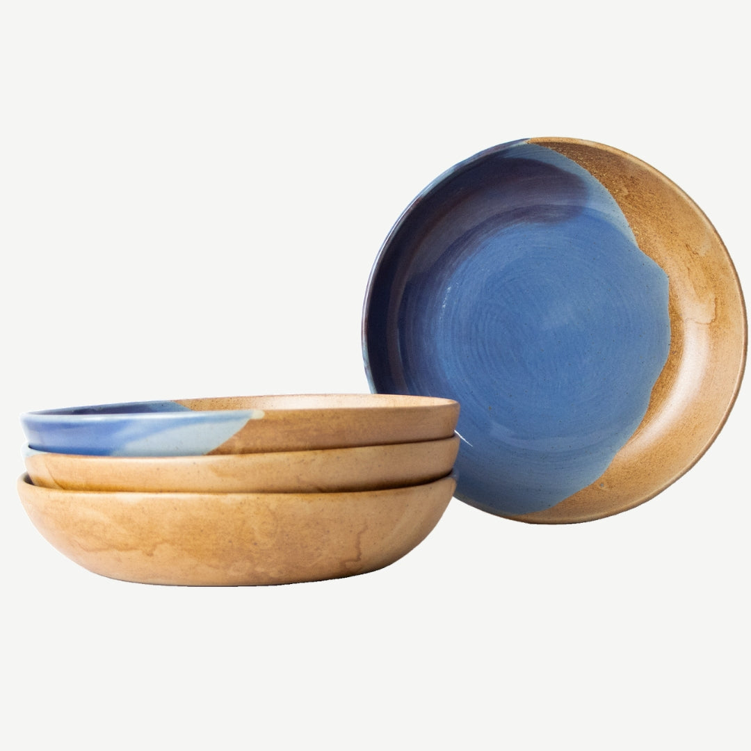 Tavora Pasta Bowls Set of 4, Reactive Salt-glaze - Cobalt Blue