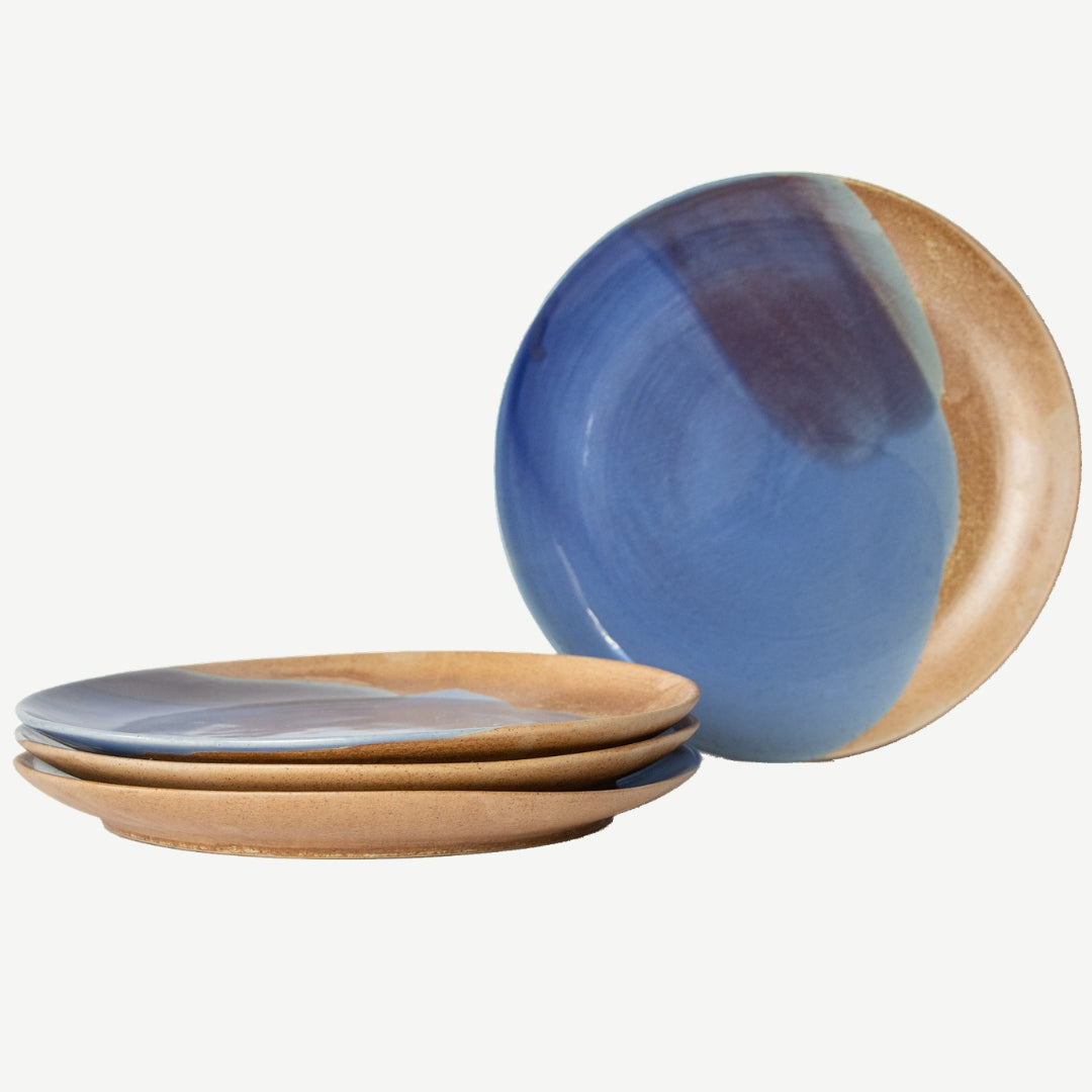 Tavora Dinner Plates Set of 4, Reactive Salt-glaze - Cobalt Blue