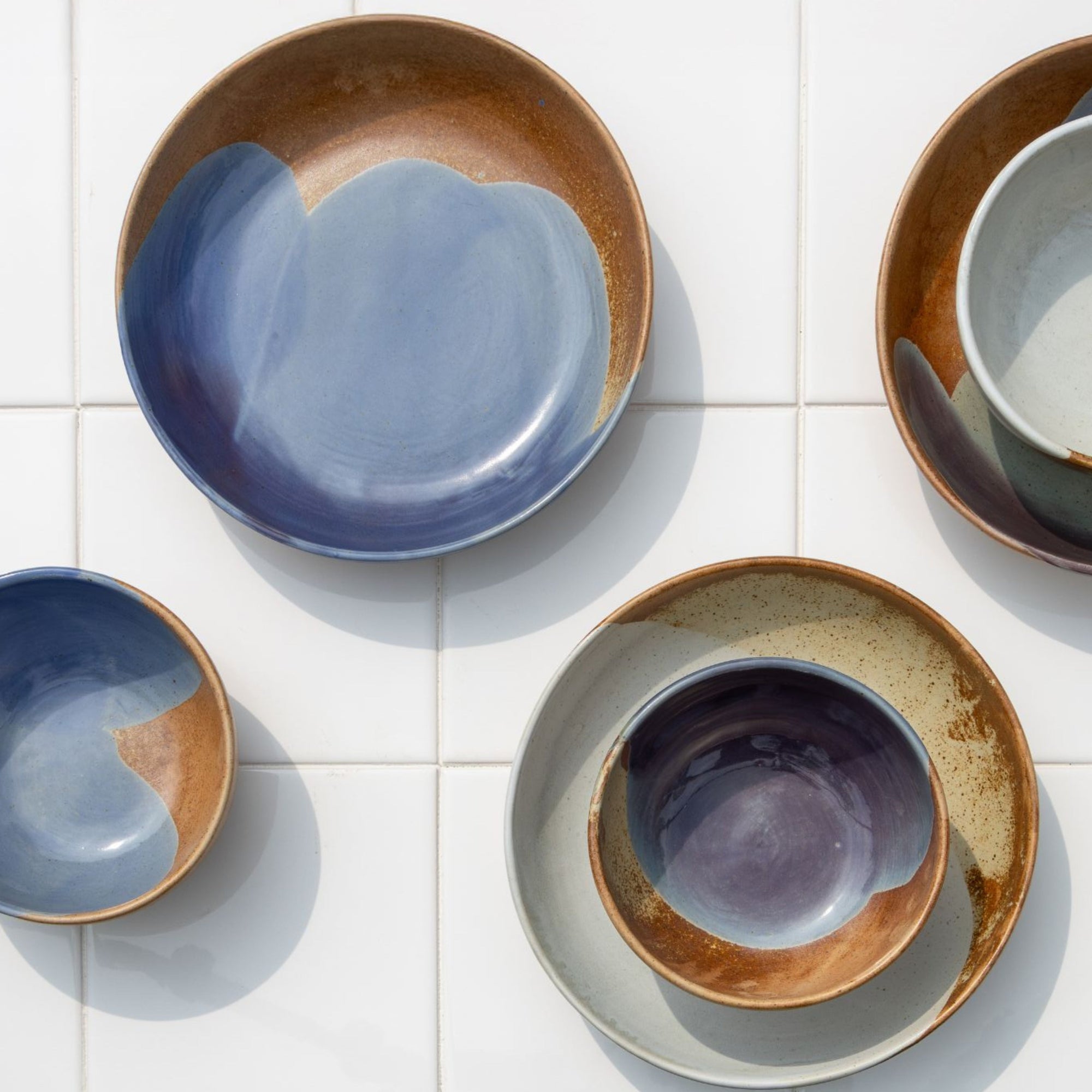 Tavora Dinner Plates Set of 4, Reactive Salt-glaze - White