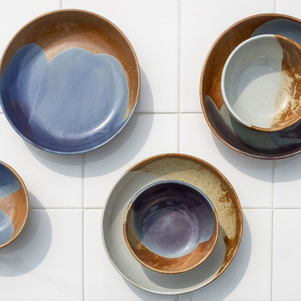 Tavora Cereal Bowls Set of 4, Reactive Salt-glaze - Cobalt Blue