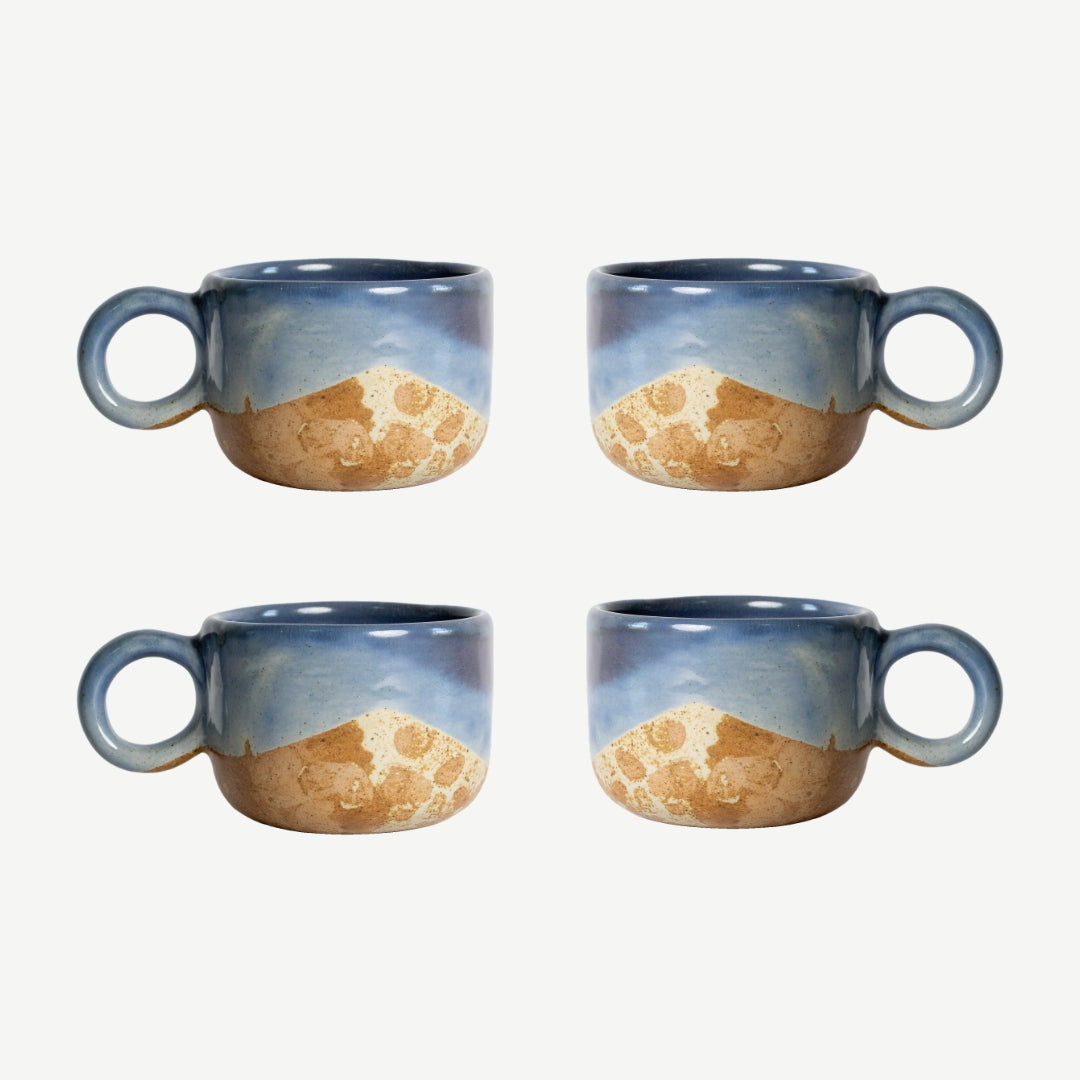 Tavora Mug Set of 4, Reactive Salt-glaze - Cobalt Blue