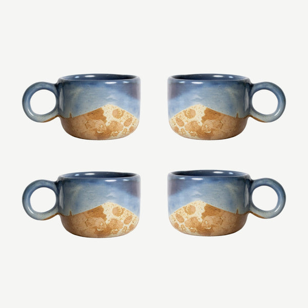 Tavora Mug Set of 4, Reactive Salt-glaze - Cobalt Blue