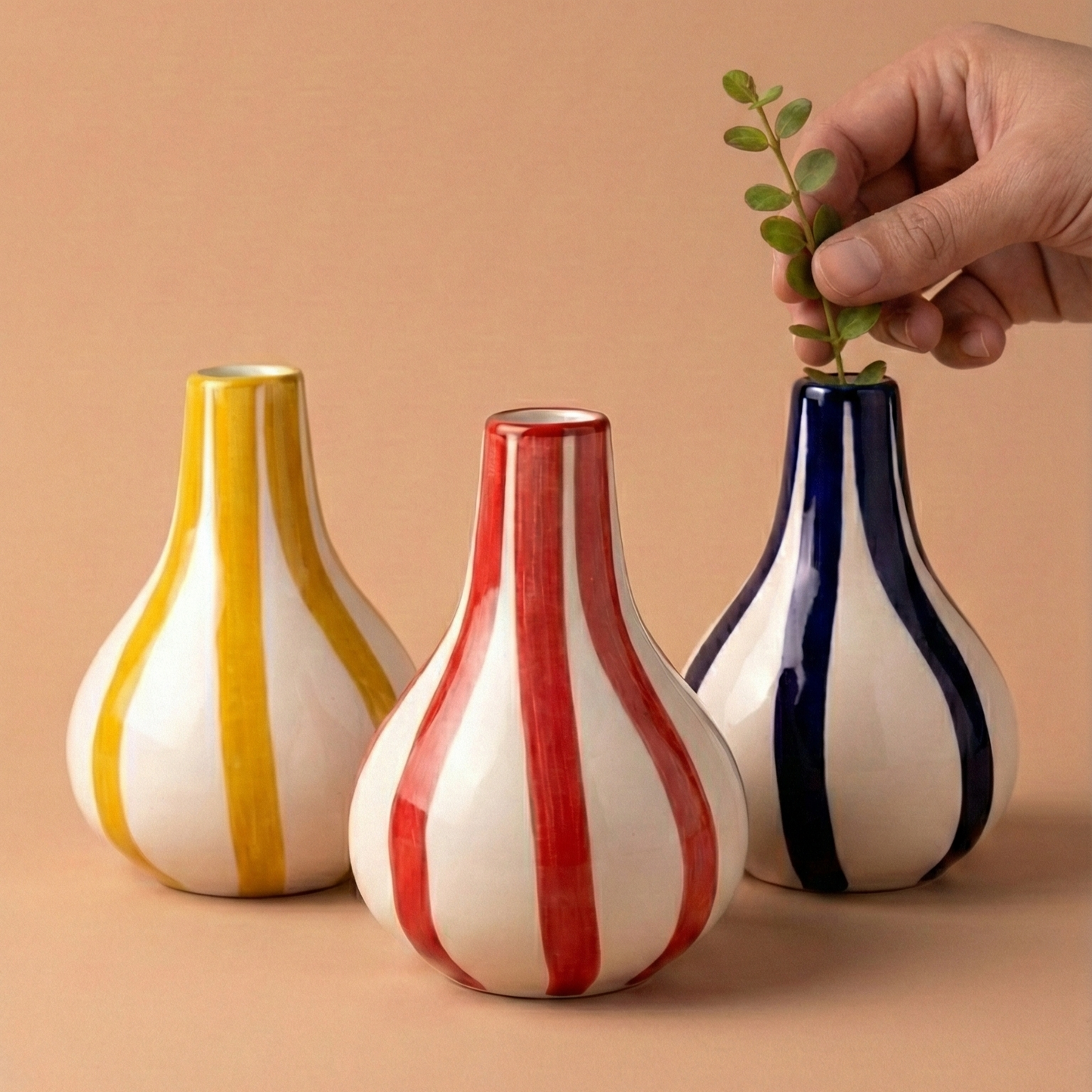 Handcrafted Striped Bud Vase Gift Set – Set of 3