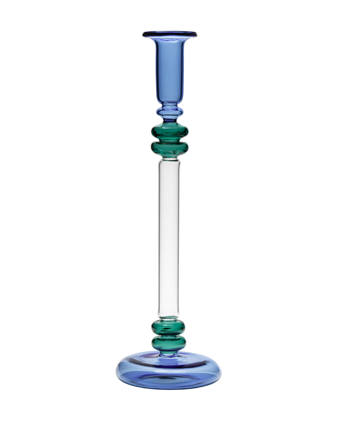 Bugle Glass Candle Holder - Blue & Teal