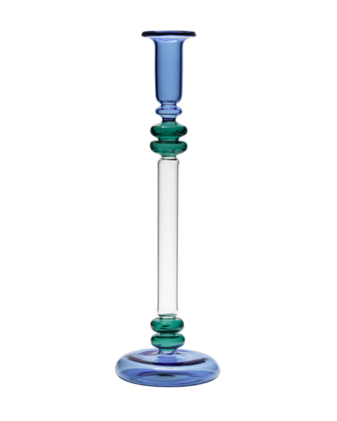 Bugle Glass Candle Holder - Blue & Teal