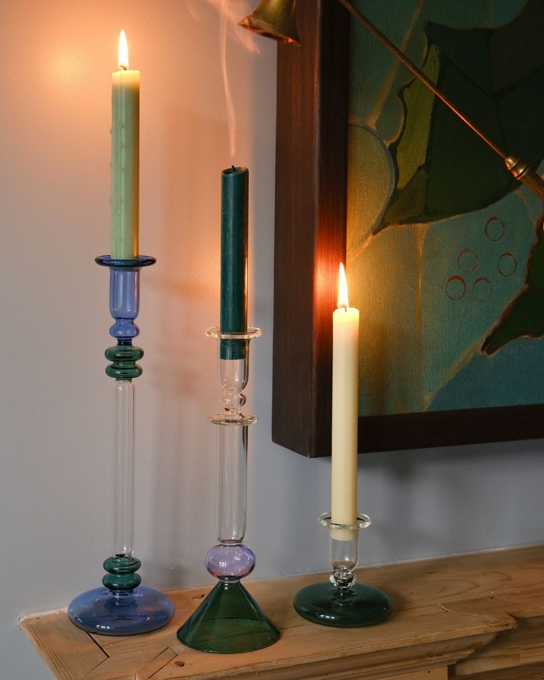 Bugle Glass Candle Holder - Blue & Teal