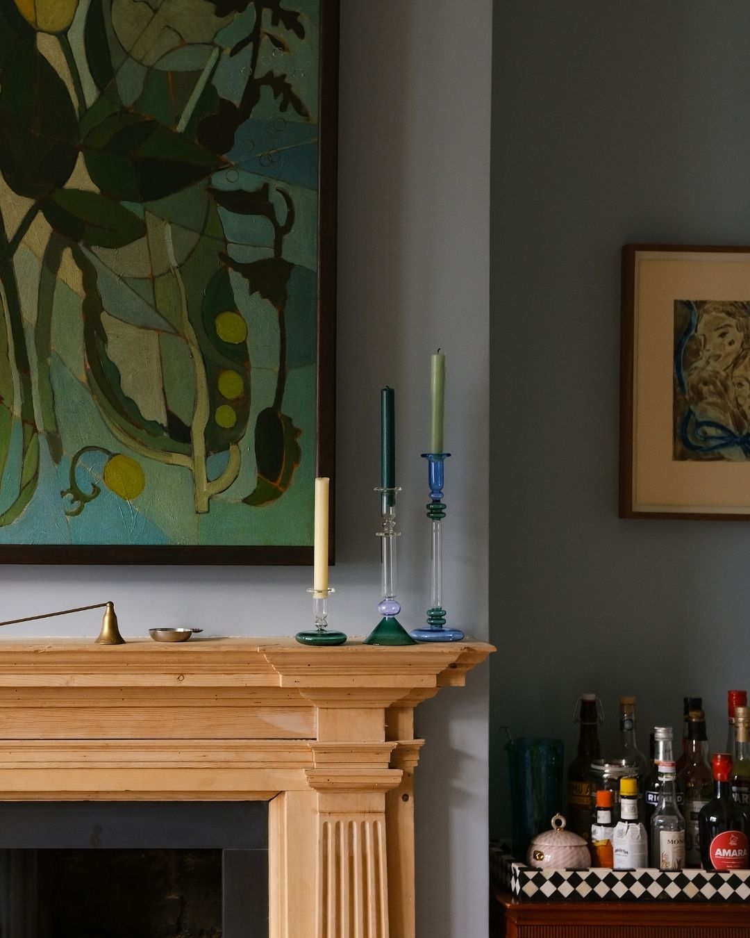 Bugle Glass Candle Holder - Blue & Teal