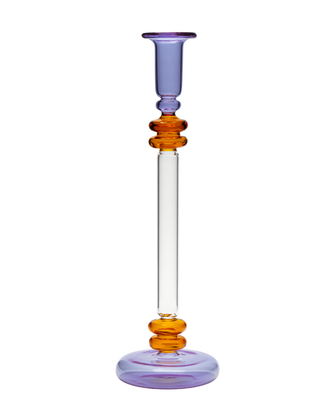 Bugle Glass Candle Holder - Purple & Amber