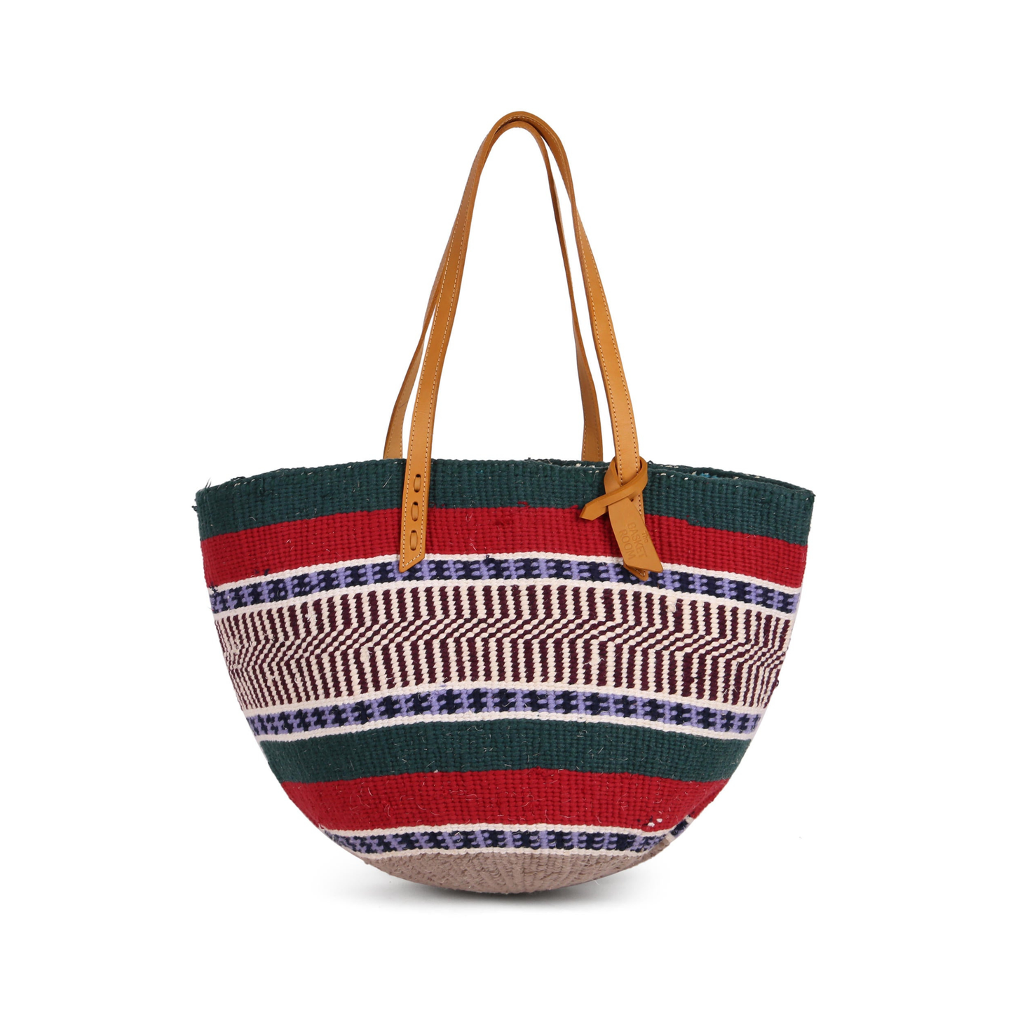 HITAJI: Handwoven Dark Green, Red and Maroon Wool Tote Bag