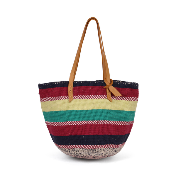 KANJA: Handwoven Maroon, Green and Black Wool Tote Bag