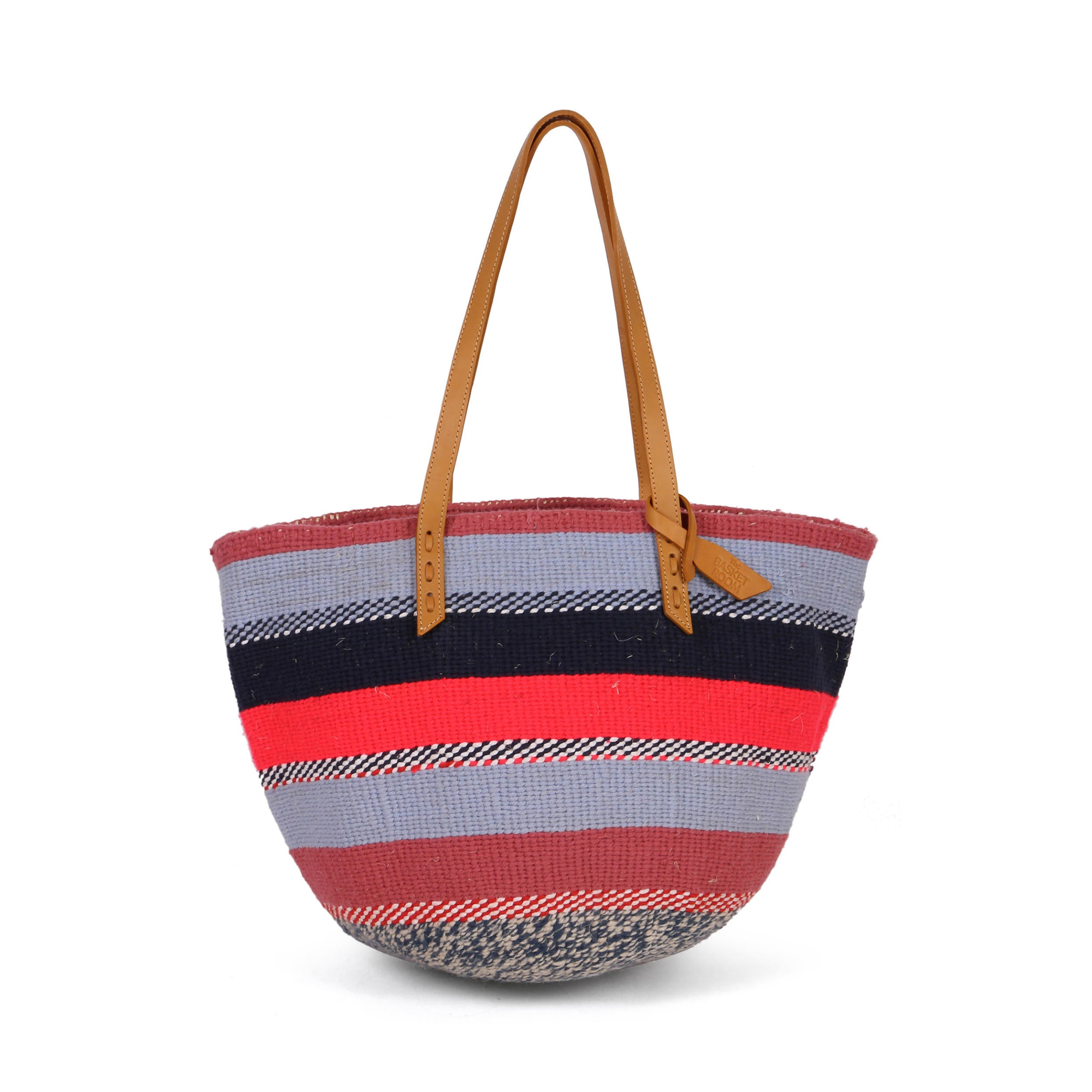 KASISI: Handwoven Pink, Blue and Black Wool Tote Bag