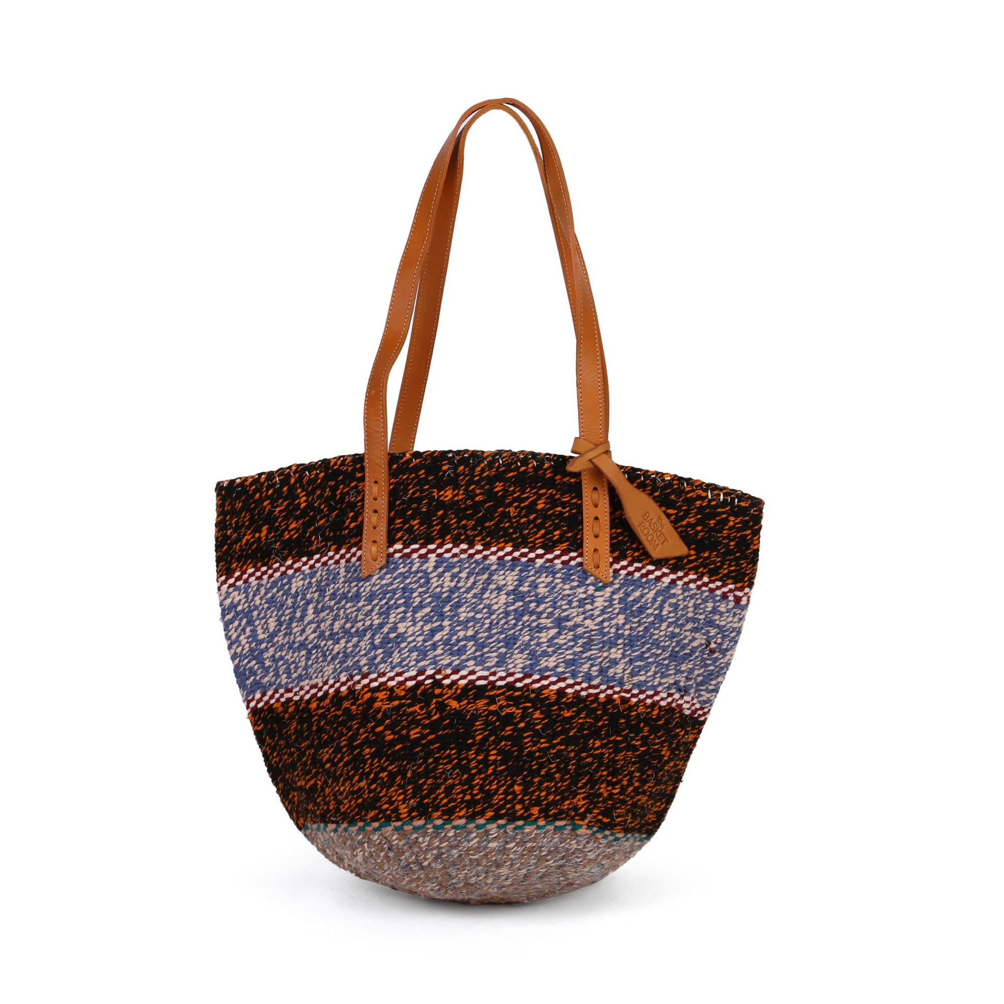 KIJIKO: Handwoven Blue, Black and Orange Wool Tote Bag