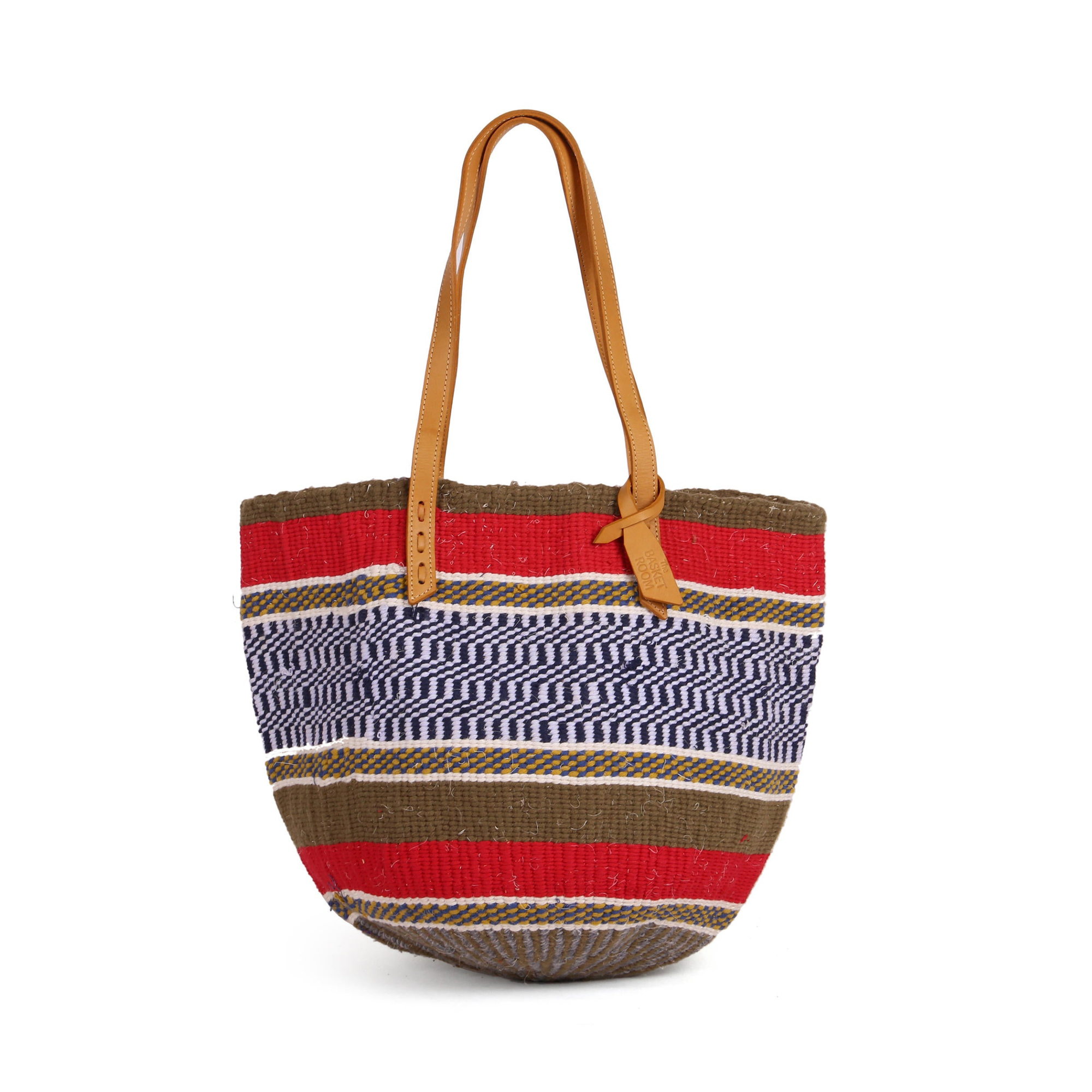 MAISHA: Handwoven Red, Brown and Navy Wool Tote Bag