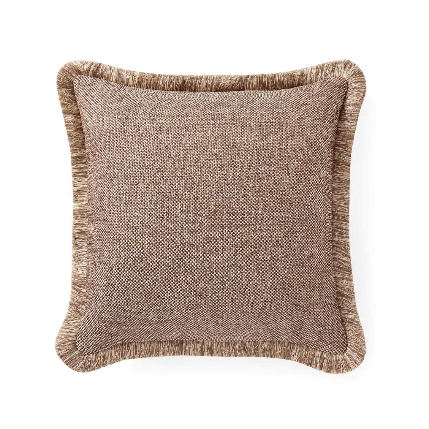 Pillow cover - Quilted Fringe Pillow Cover - Beige & Brown, Brown blended fringe