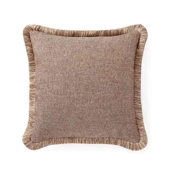 Pillow cover - Quilted Fringe Pillow Cover - Beige & Brown, Brown blended fringe