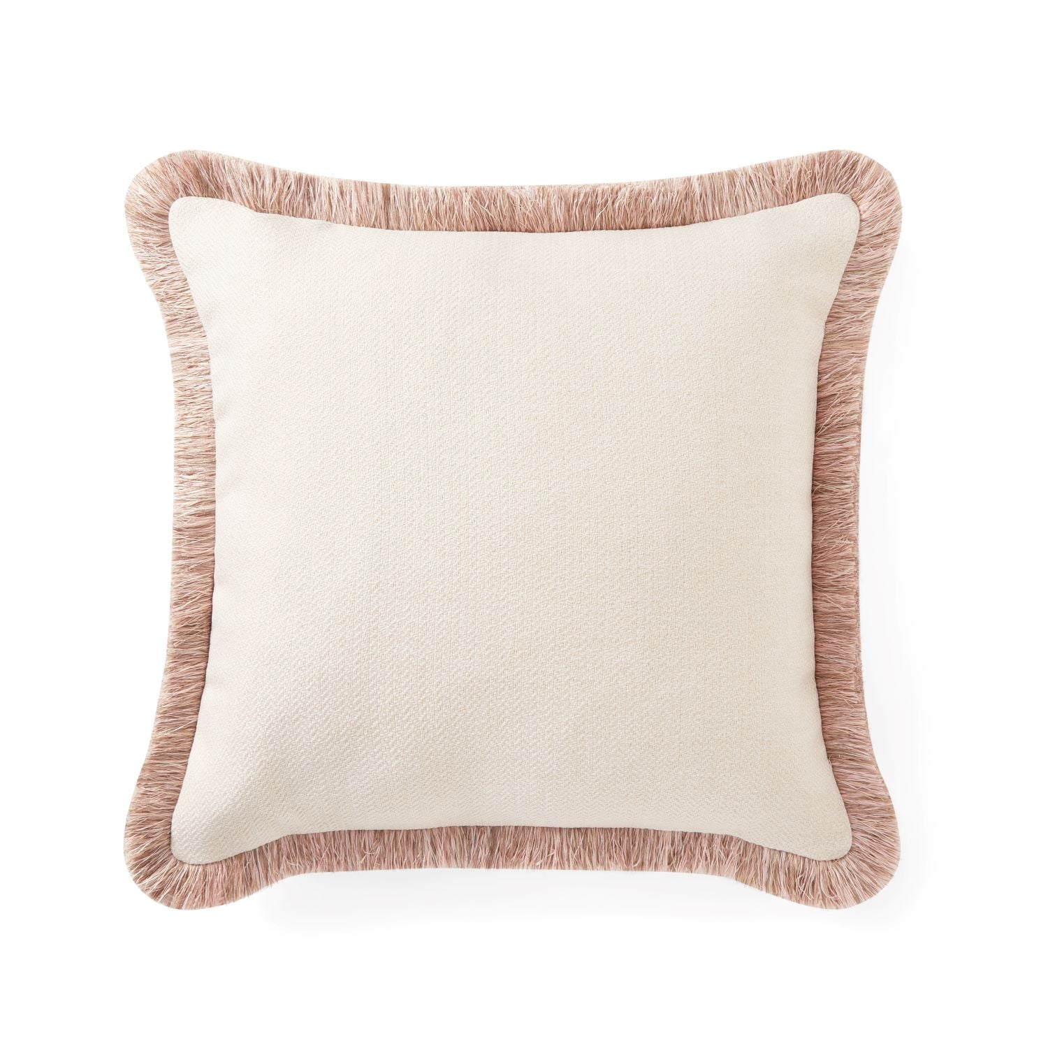 Pillow cover - The Herringbone Chic (Small Pattern) Pillow Cover - Ivory white & Pink Champagne fringe