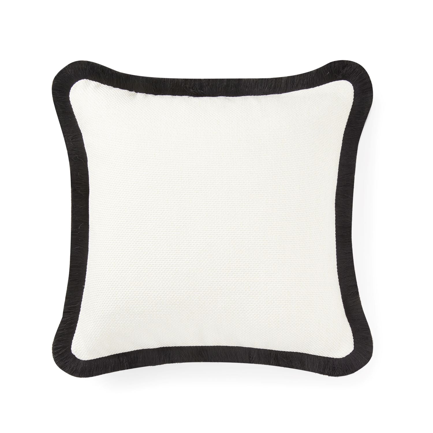 Pillow cover - Quilted Fringe Pillow Cover - Ivory white & Black fringe