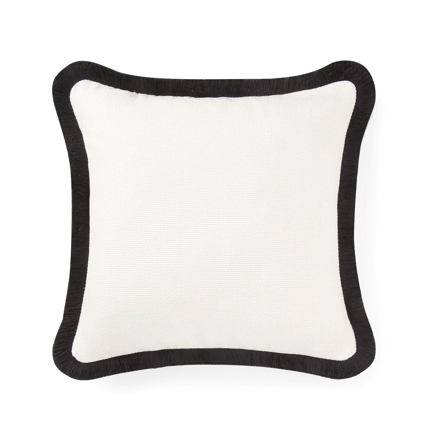 Pillow cover - Quilted Fringe Pillow Cover - Ivory white & Black fringe