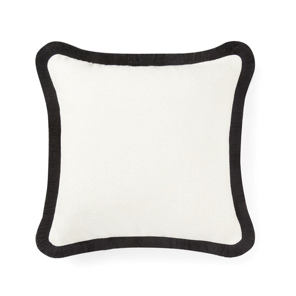 Pillow cover - Quilted Fringe Pillow Cover - Ivory white & Black fringe
