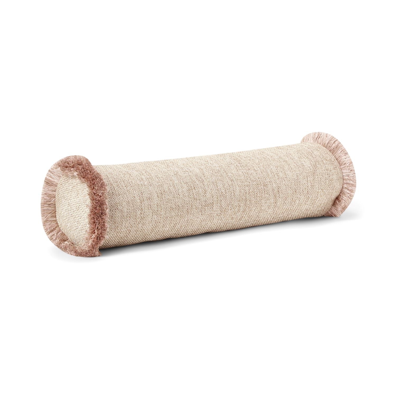 Pillow cover - The Cigar Pillow Case - Quilted light beige with pink Champagne fringe
